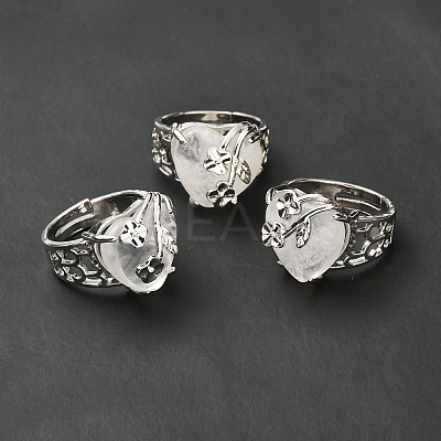 Natural Quartz Crystal Adjustable Rings RJEW-P043-03P-14-1