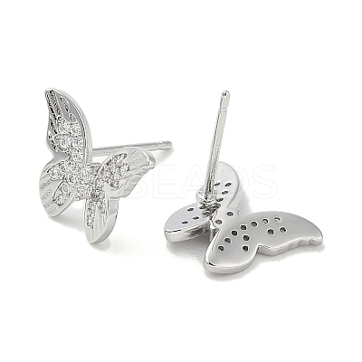Rack Plating Brass Micro Pave Clear Cubic Zirconia Stud Earrings for Women EJEW-M260-13P-A-1