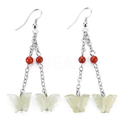 Butterfly Natural New Jade Dangle Earrings for Girl Women EJEW-S212-002-1