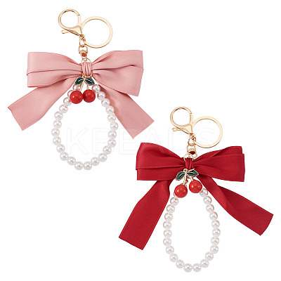 2Pcs 2 Colors Polyester & Alloy & Plastic Keychains KEYC-TA0001-52A-1
