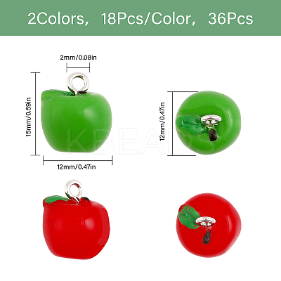 36Pcs 2 Colors Opaque Apple Resin Charms RESI-CA0001-54-1
