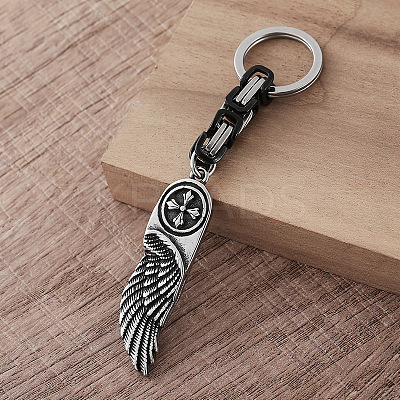 Vintage 304 Stainless Steel Angel Wing with Maltese Cross Keychains UQ7516-1
