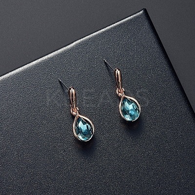 Teardrop Alloy Glass Pendant Necklaces & Stud Dangle Earrings Sets for Women WGD12E0-02-1