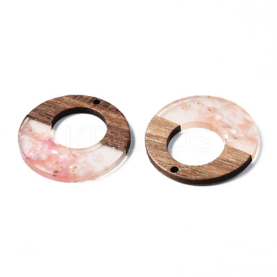 Transparent Resin & Walnut Wood Pendants X-RESI-T035-20-A01-1
