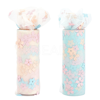 2 Rolls 2 Colors Sakura Printed Chinlon Tulle Rolls DIY-BC0002-79-1