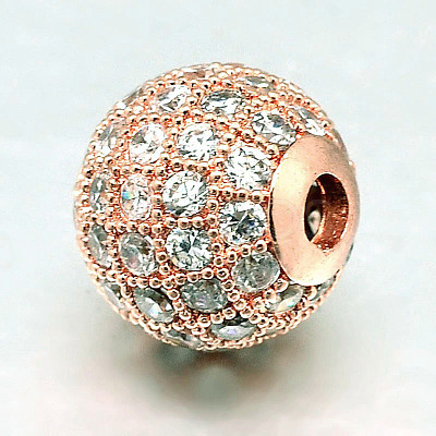 Round Brass Micro Pave Cubic Zirconia Beads ZIRC-N016-01RG-12mm-1