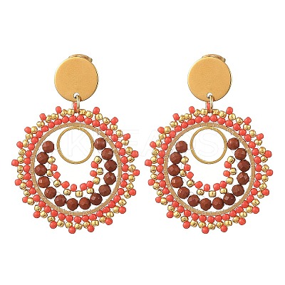 304 Stainless Steel with Glass Seed Beads Stud Earrings EJEW-MZ00761-02-1