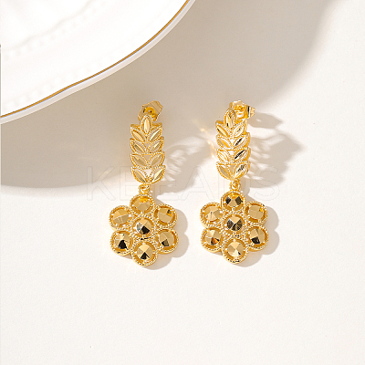 Elegant Vintage Flower Brass Dangle Stud Earrings IR7632-1