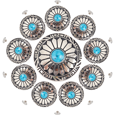 10Pcs 1-Hole Alloy & Turquoise Buttons FIND-GF0002-23-1