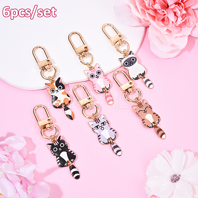 Cat Alloy Enamel Pendant Decorations HJEW-YW00054-02-1