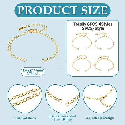 8Pcs 4 Styles Brass Chain Bracelets Making AJEW-TAC00067-1