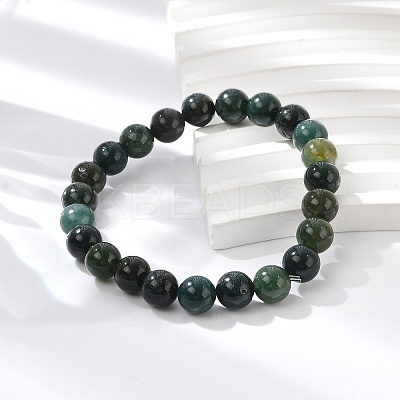 Natural Moss Agate Beaded Stretch Bracelets X-B072-5-1