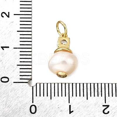 Brass Micro Pave Clear Cubic Zirconia with Natural Pearl Charms KK-V011-55G-1