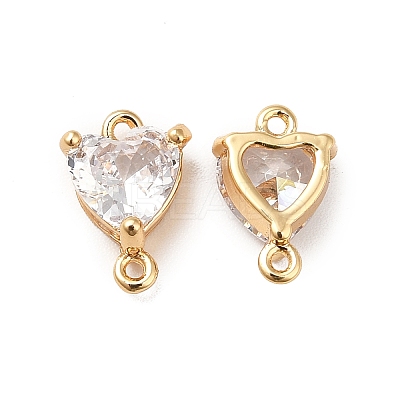 Brass Clear Glass Connector Charms KK-M233-37G-1