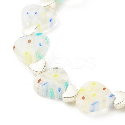 Handmade Millefiori Lampwork & Alloy Heart Beaded Stretch Bracelet BJEW-JB08042-04-1