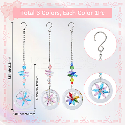 3Pcs 3 Colors 304 Stainless Steel Chain & Glass Pendant Decoration HJEW-SP0001-10-1