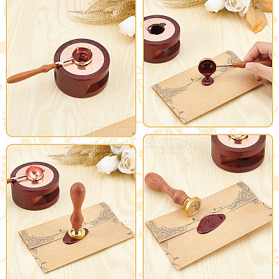 Brass Wax Seal Stamps with Wood Handle AJEW-WH0412-0140-1