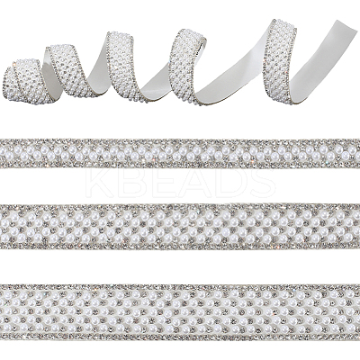 3 Yards 3 Styles Self-adhesion ABS Imitation Pearl with Rhinesatone Hotfix Rhinestone DIY-CY0001-88-1