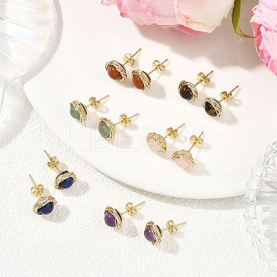 Natural Mixed Gemstone Stud Earrings EJEW-JE06696-1