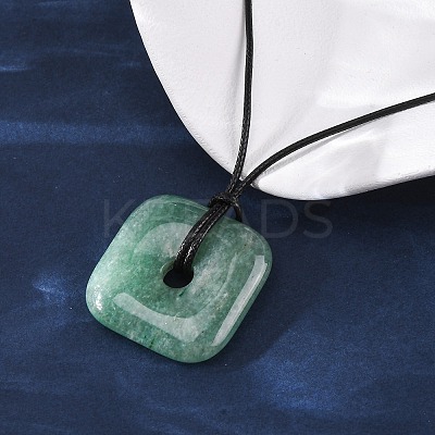 Natural Green Aventurine Square Pendants Black PU Leather Cord Necklaces X-NJEW-K285-01B-1