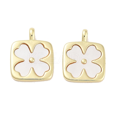 Brass Pave Natural Shell Square Pendants KK-C051-22G-1
