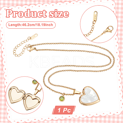 Stainless Steel Pave Natural White Shell Heart Locket Pendant Necklaces for Women NJEW-NB00014-1
