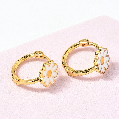 Daisy Brass Enamel Hoop Earrings for Women EJEW-G434-02G-1