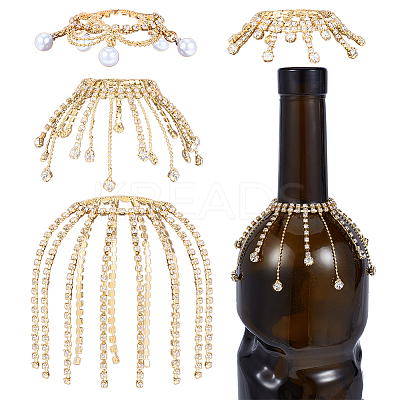 4Pcs Brass & Iron Rhinestone Wine Glass Charms HJEW-OC00280-1