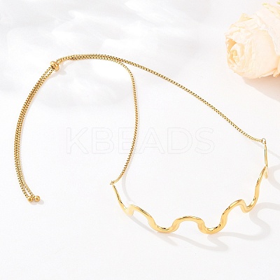 304 Stainless Steel Wavy Line Choker Slider Necklaces NJEW-Z106-01G-1