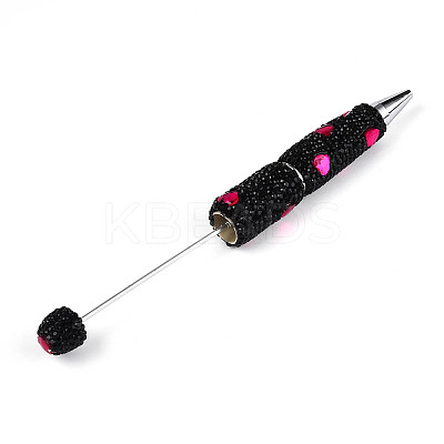 Heart Resin & Polymer Clay Pave Rhinestone Ball-Point Pen AJEW-T013-03C-1