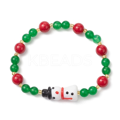 Natural Dyed Mashan Jade Gemstone Beaded Stretch Bracelets BJEW-MZ00193-1