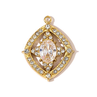 304 Stainless Steel Micro Pave Cubic Zirconia Pendants STAS-OY007-54G-1