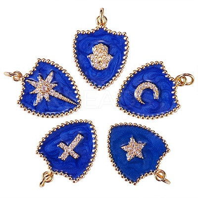 5Pcs 5 Styles Real 18K Gold Plated Brass Micro Pave Clear Cubic Zirconia Enamel Pendants ZIRC-SZ0001-35-1