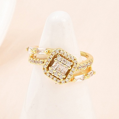 Brass Micro Pave Cubic Zirconia Cuff Rings for Women RJEW-Z113-51G-1
