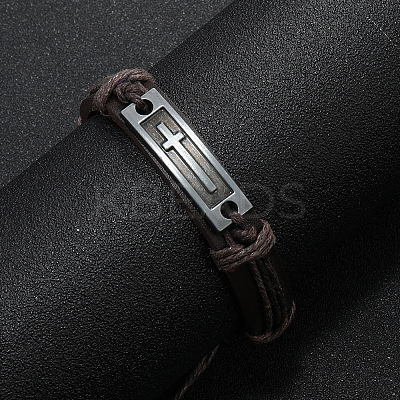 Alloy Rectangle with Cross Link Bracelet BJEW-C037-01B-1
