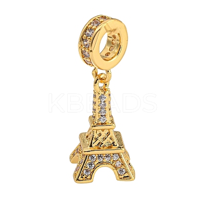 Rack Plating Brass Clear Cubic Zirconia European Dangle Charms KK-U035-25G-1