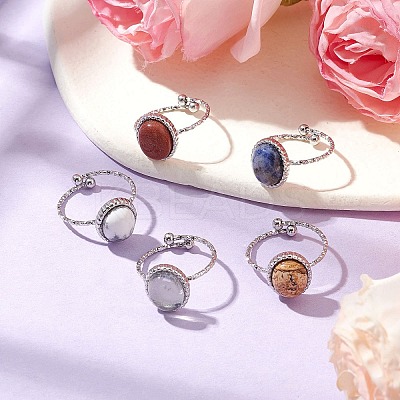 Oval Natural & Synthetic Gemstone Finger Rings RJEW-JR00748-02-1