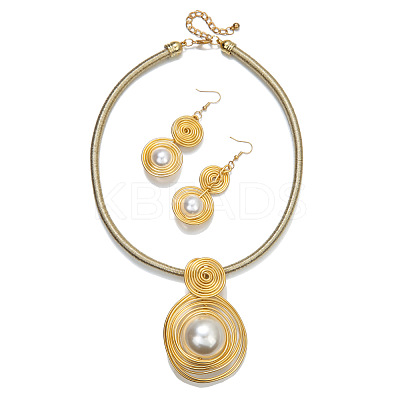 Round Alloy & Aluminum Wire & Imitation Pearl Jewelry Set FS-WG2DEC3-01-1