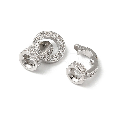 Rack Plating Brass Micro Pave Clear Cubic Zirconia Fold Over Clasps KK-A222-04A-P-1