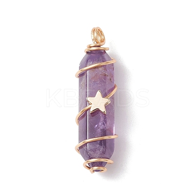 Natural Amethyst Copper Wire Wrapped Pointed Pendants PALLOY-JF02535-02-1