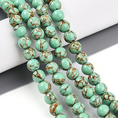 Synthetic Gold Line Turquoise Beads Strands G-A255-A03-02B-1