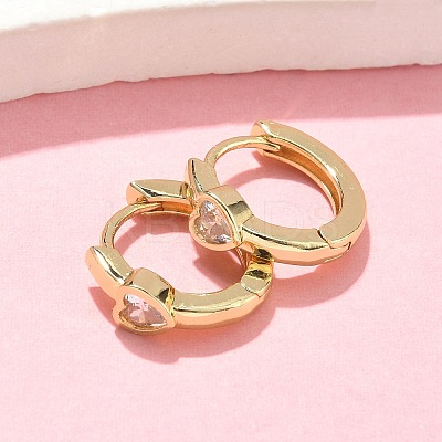 Heart Brass Micro Pave Clear Cubic Zirconia Hoop Earrings EJEW-Z102-28G-1