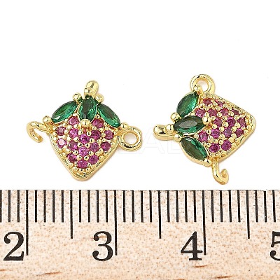 Brass Pave Green & Hot Pink Cubic Zirconia Fruit Connector Charms KK-Z109-01G-02-1