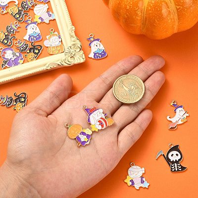 40Pcs 10 Styles Halloween Theme Alloy Enamel Pendants ENAM-CJ0004-77-1