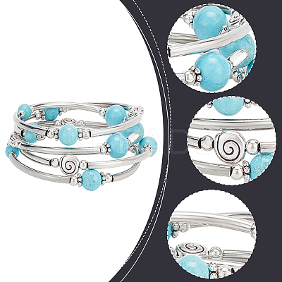 4Pcs 4 Style Natural Mixed Gemstone Round Beaded Wrap Bracelet Set BJEW-AN0001-35-1
