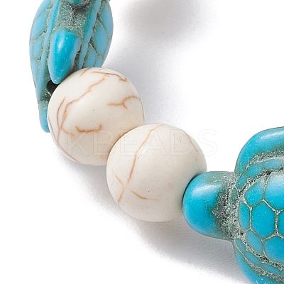 Round & Turtle Dyed Synthetic Turquoise & Magnesite Beaded Stretch Bracelets for Women BJEW-JB10936-01-1