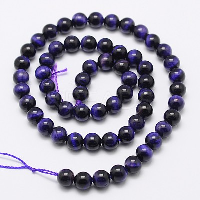 Natural Purple Tiger Eye Round Bead Strands G-M220-8mm-01-1