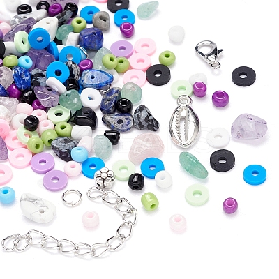 Mixed Stone & Glass Seed & Polymer Clay Beads DIY Jewelry Set Making Kit DIY-YW0004-73-1