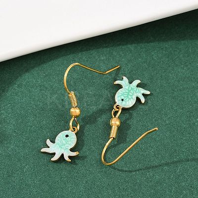 Ocean Series 304 Stainless Steel Enamel Dangle Earrings LS-EJEW-K017-01D-G-1