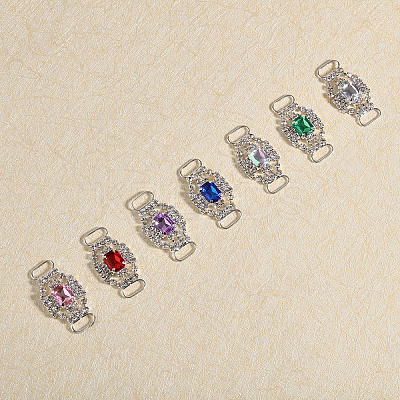 14Pcs 7 Colors Silver Plated Brass Rhinestone Connector Charms RB-CA0001-06-1